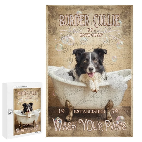 1000 Piece Jigsaw Puzzle 20" x 30" Finished Size Border Collie Dog 1000 Piece Jigsaw Puzzle for Adults -Challenging Puzzle Perfect for Game Nights,Wooden