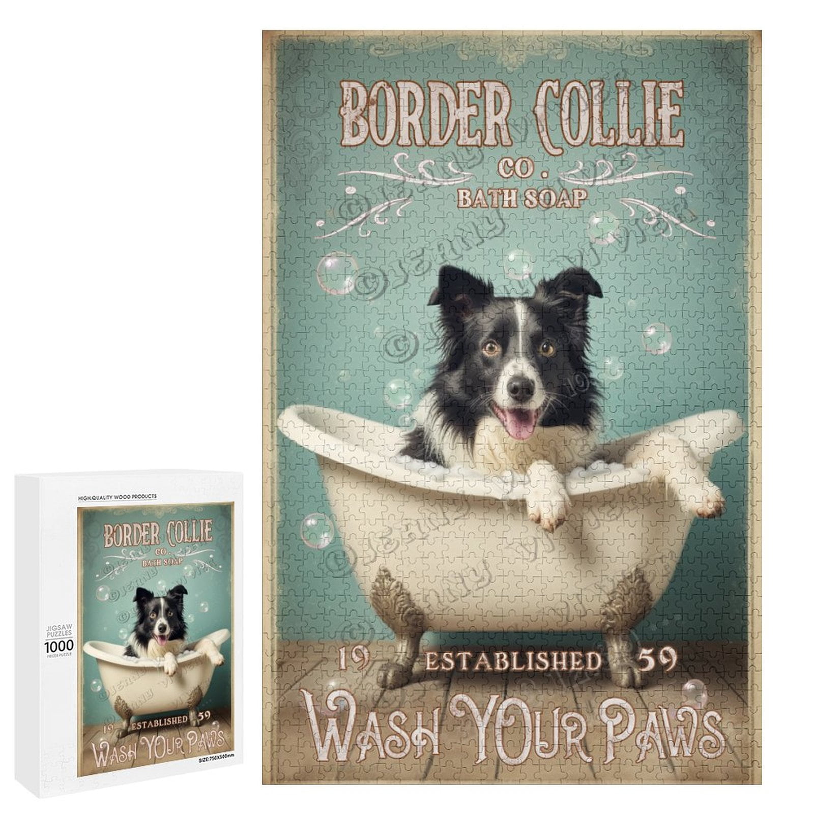 Puzzle Border Collie De 1000 Piezas | Medida Final 70x50 Cm | Imagen De Plantas Y Perro | Regalo Para Adultos Y Niños | Piezas De Cartón Reciclado