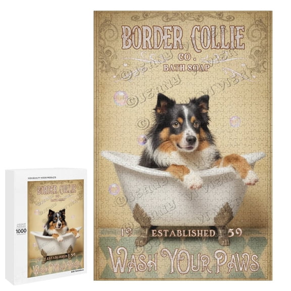 1000 Piece Jigsaw Puzzle 20" x 30" Finished Size Border Collie Dog 1000 Piece Wooden Puzzle -Challenging Puzzle Perfect for Game Nights