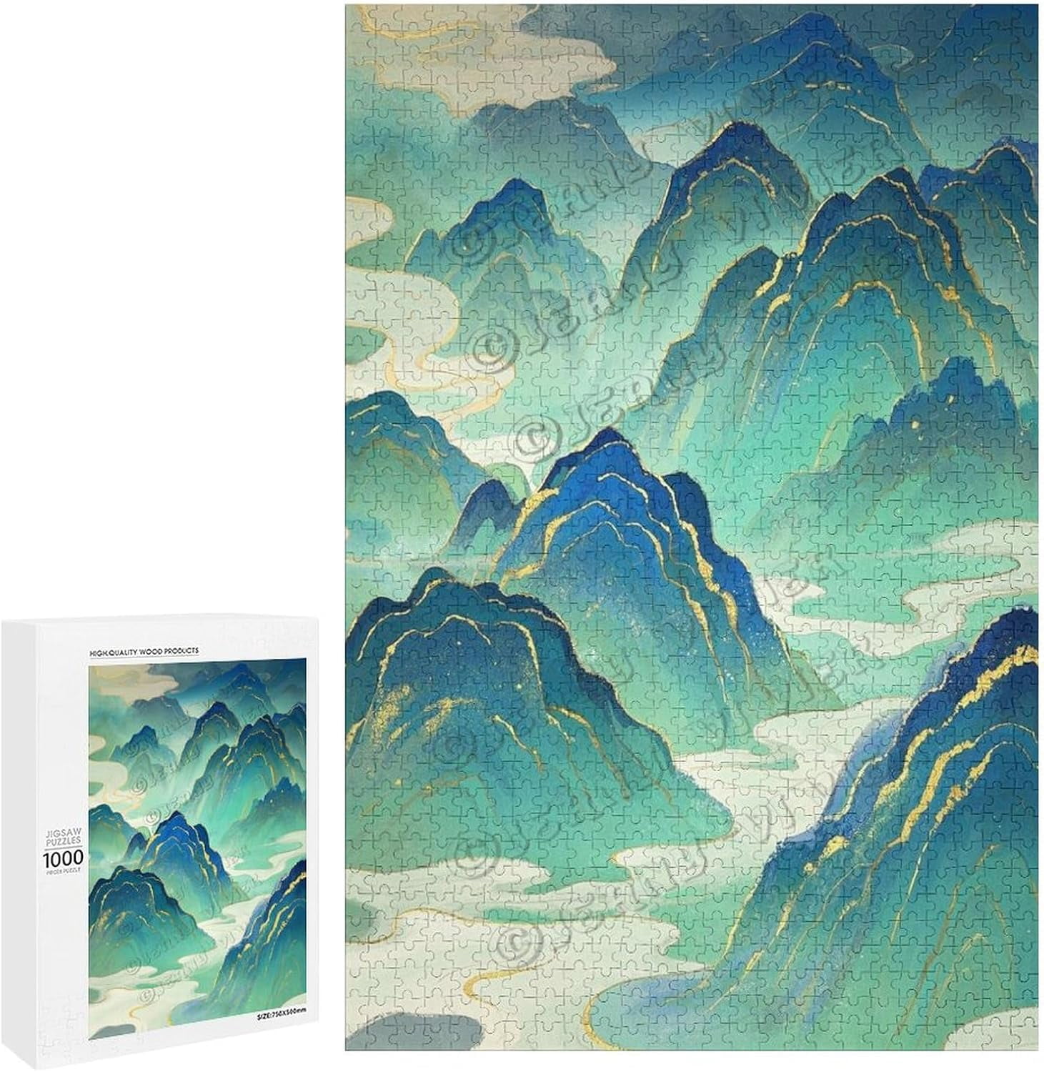 1000 Piece Jigsaw Puzzle for Adults Blue and Gold Decor Mountain ...
