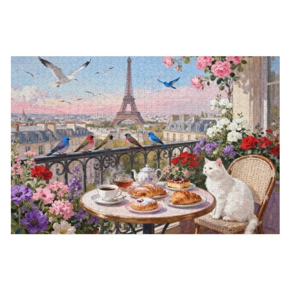 1000 Piece Jigsaw Puzzle for Adults Brunch in Paris, Recycled Cardboard Eiffel Tower Puzzle, Large Piece Challenging Puzzle, Fun Home Dcor and Birthday Gift 30x20 in