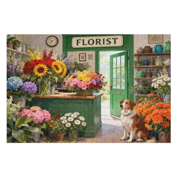 1000 Piece Jigsaw Puzzle for Adults Dog Florist, Colorful Botanical Scene, Large Piece Family Game Night Puzzle for Friends Seniors, Perfectly Interlocking 30x20 in