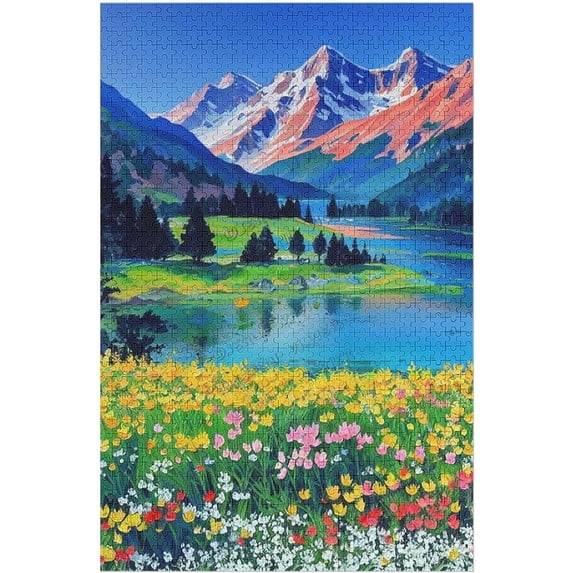1000 Piece Jigsaw Puzzle for Adults and Families, Challenging Puzzle Perfect for Game Nights, Mountains Park Stream Oil Painting Puzzles for Bedroom Living Room Kitchen Wall Decor