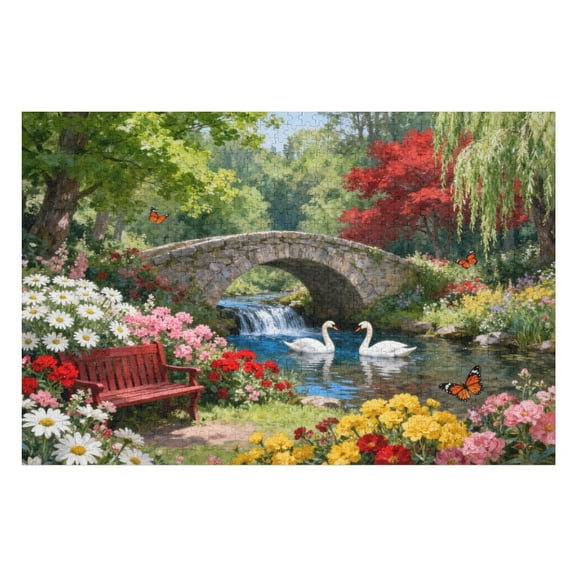 Jigsaw Puzzle 1000 Pieces for Adults, Riverside Animal Theme, Spring Landscape Design, Interlocking Pieces with Letter on Back, Fun Family Game, Beautiful Nature Gift, 30x20 Inch