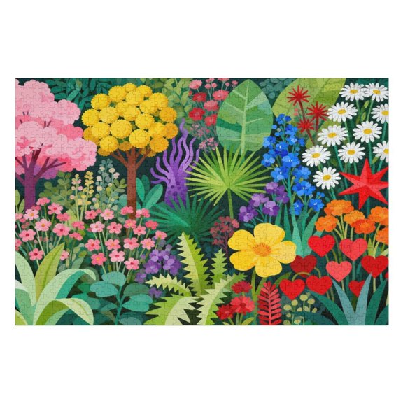 1000 Piece Jigsaw Puzzle for Adults Vibrant Garden with Trees and Flowers, Large Piece Relaxing Puzzle for Seniors, Family Game Night Activity, Home Wall Dcor 30x20 in