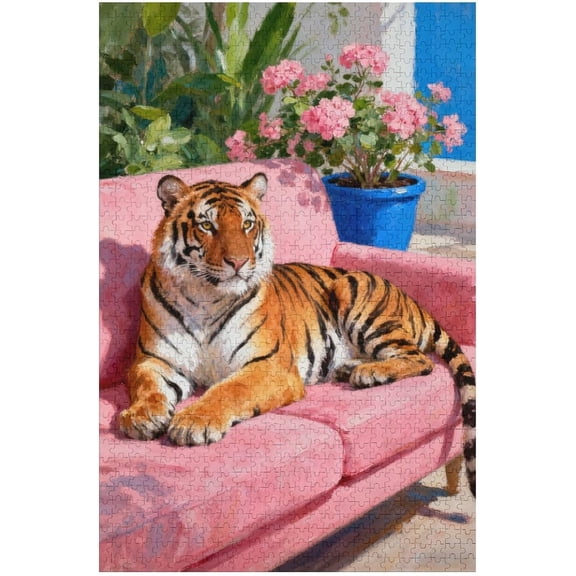1000 Piece Jigsaw Puzzle for Adults - Wild Animal Tiger Laying on Sofa - Unique Cut Pieces - Great for Relaxing and Mindful Activity - Finished Size 30" x 20"