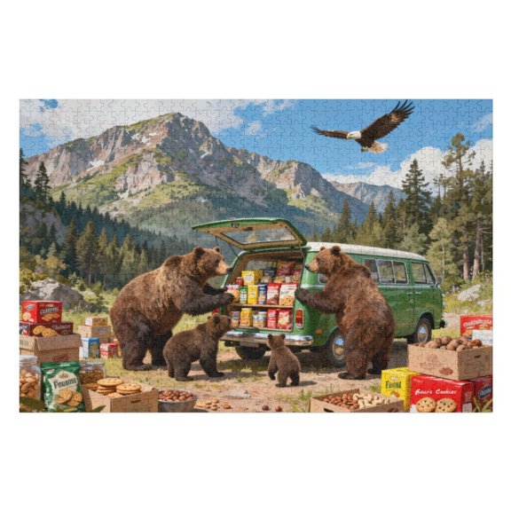 1000 Piece Jigsaw Puzzle for Adults Wild Bear Family Puzzle, Forest Mountain Scenery, Nature Challenge Game, Perfect, Relaxing Art Decor for Home or Cabin Lovers