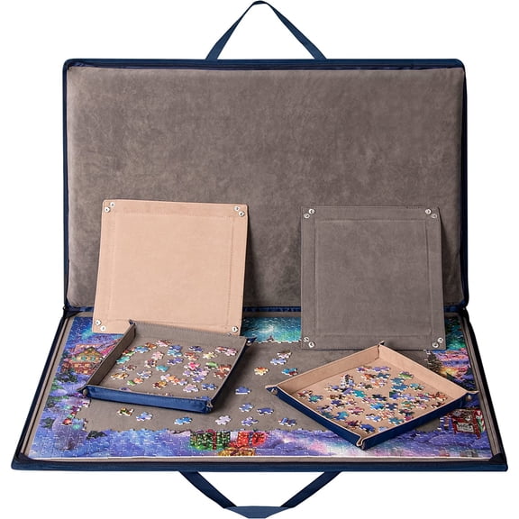 1000 Piece Jigsaw Puzzle Board with Padded Cover, Portable Case with 4 Sorting Trays & Detachable Board, Puzzle Caddy Storage Saver with Non-Slip Surface for Adults
