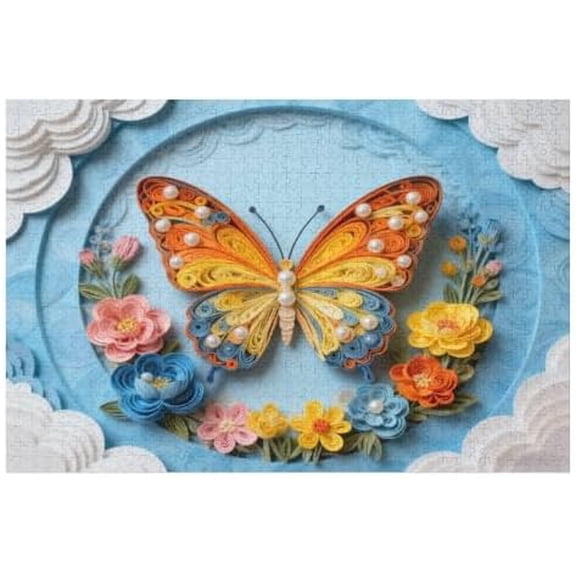 1000 Piece Jigsaw Puzzle, Butterfly Flower Art, Large Size Impossible Challenge, Dust Free Design, Family Game Party Gift, 30" x 20"