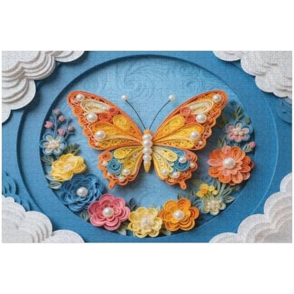1000 Piece Jigsaw Puzzle, Butterfly Flower Colorful Floral Art, Impossible Challenge Party Family Game Puzzle for Seniors, 30" x 20"