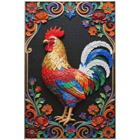 1000 Piece Jigsaw Puzzle, Colorful Rooster Farm Animal Artwork, Decorative Challenging Fun Family Game Puzzle, 30" x 20"