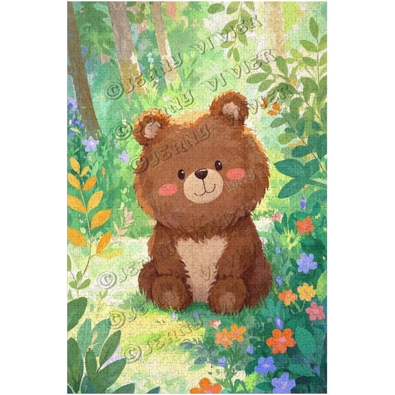 1000 Piece Jigsaw Puzzle  Cute Bear in The Forest  Wooden Puzzle for Adults, Perfect for Nature-Lovers, Mental Health, and Wildlife Art Fans