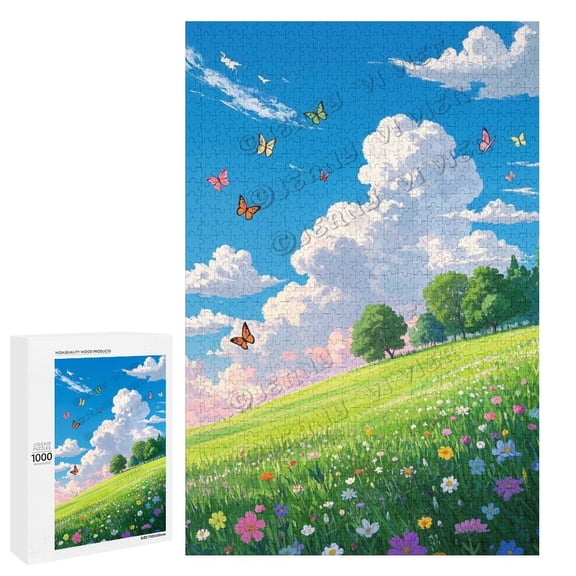 1000 Piece Jigsaw Puzzle, Green Grass On The Hillside Design, Wooden Puzzle for Adults, Finished Size 30" x 20"