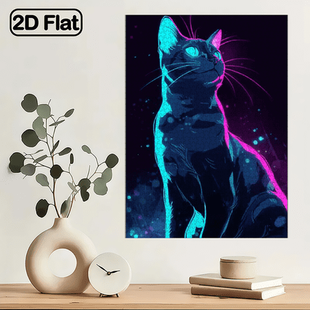 1000 Piece Jigsaw Puzzle, Neon Lit Cat Design on Cardboard, Perfect as Best Friend Holiday Gift, for Cosmic - Themed Home Decor Leisure Time game.