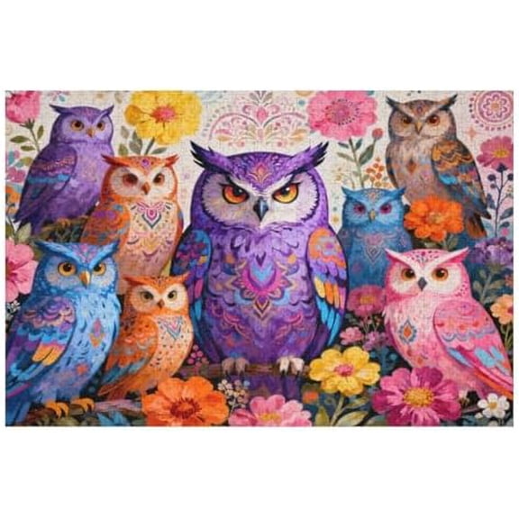 1000 Piece Jigsaw Puzzle, Owl Bird Nature Art Recycled Cardboard, Challenging Family Game Home Decor Gift for Seniors, 30" x 20"