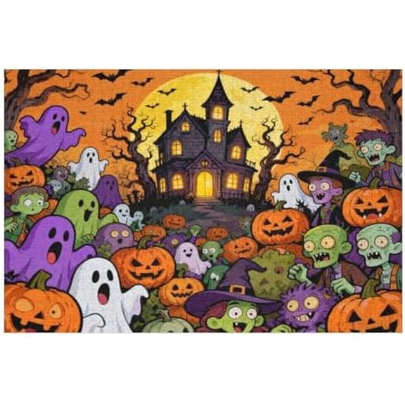 1000 Piece Jigsaw Puzzle, Pumpkin Carnival Party Halloween Scene, Challenging Impossible Game Kit, Family Decoration Puzzle, 30" x 20"