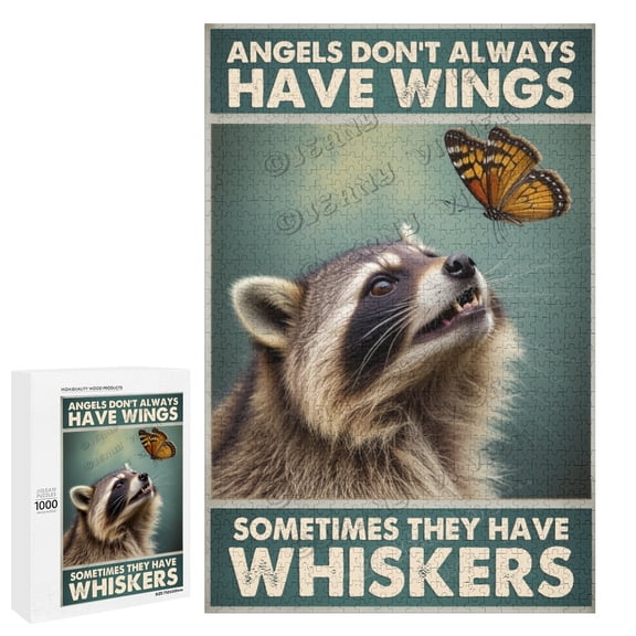1000 Piece Jigsaw Puzzle – Raccoon with Butterfly Angel Wings | Fun Puzzle for Nature and Animal Lovers, Ideal for Relaxation and Pet Decor Fans