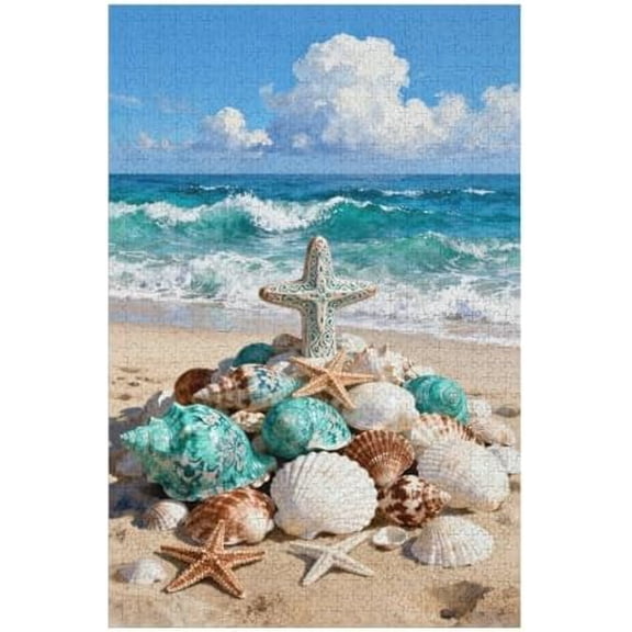 1000 Piece Jigsaw Puzzle, Seashell Cross Coastal Track, Scenic Relaxing Leisure Family Activity Puzzle, 30" x 20"