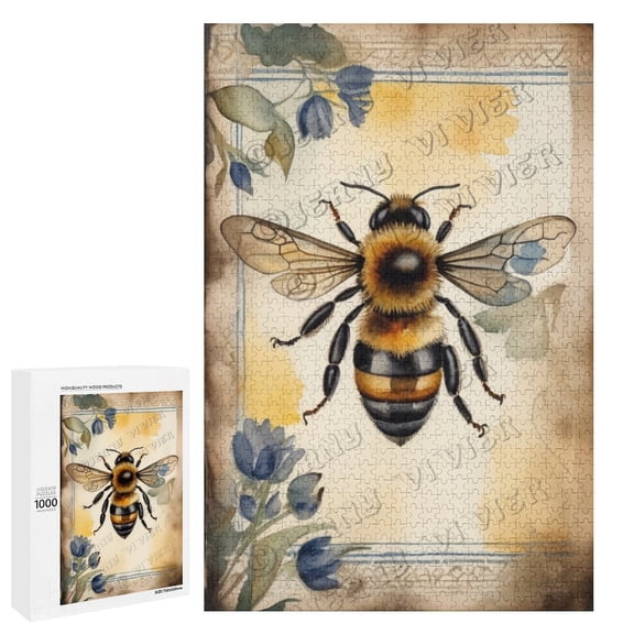 1000 Piece Jigsaw Puzzle Vintage Bee with Nature Flowers | Fun Puzzle for Garden Lovers | Ideal for Relaxation and Family Fun