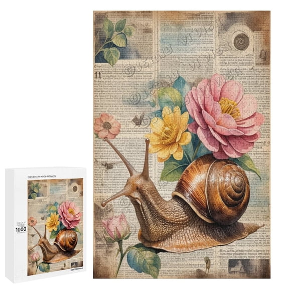 1000 Piece Jigsaw Puzzle Vintage Snail and Flower Art | Fun Puzzle for Nature Lovers | Perfect for Relaxation and Gifting