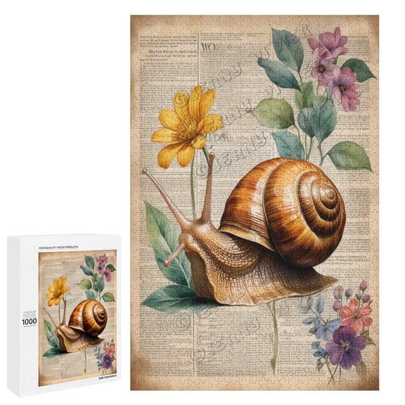 1000 Piece Jigsaw Puzzle Vintage Snail with Garden and Flower Design | Relaxing Puzzle for Nature Enthusiasts | Great for Gifting