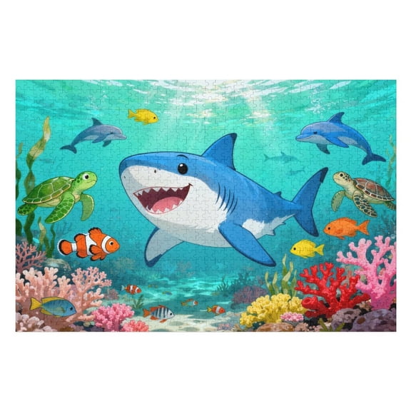 1000 Piece Jigsaw Puzzle for Women Grinning Shark Marine Life Puzzle, Educational Undersea World Game for Men Women, Fun Ocean Learning Creative Kit for Family Activity 30x20 in