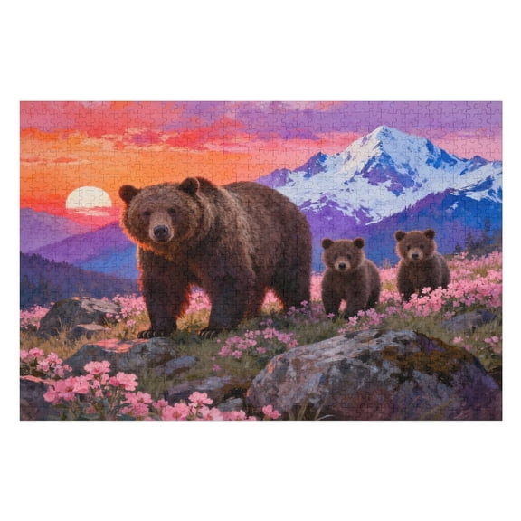 Jigsaw Puzzle 1000 Pieces for Adults, Brown Bear Family Theme, Cute Wildlife Scene, Interlocking Pieces, Family Game for Seniors