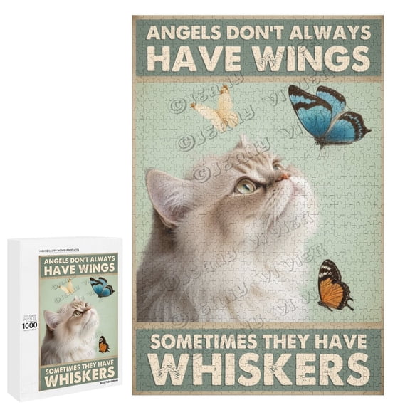 1000 Piece Jigsaw Puzzle for Adults  Persian Cat & Butterfly Angel Theme | Thoughtful Gift for Cat Lovers & Memorial Keepsake