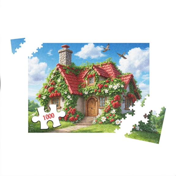 1000 Piece Jigsaw Puzzle for Adults Strawberry Cottage Fantasy House Landscape Art Relaxation Game 29.5x19.7 Inch Home Decoration Wall Art Gift