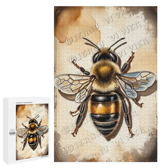 1000 Piece Jigsaw Puzzle for Adults Vintage Bee with Floral Design | Perfect Puzzle for Nature Enthusiasts | Ideal for Family Fun and Relaxation