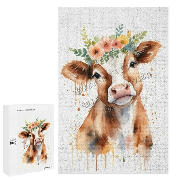 1000 Piece Jigsaw Puzzle for Adults - Wood Puzzles - Cow Artwork - Engaging Activity for Friends and Family