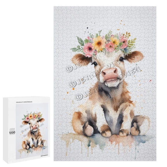 1000 Piece Jigsaw Puzzle for Adults - Wood Puzzles - Cow Theme - Ideal for Quality Time Together