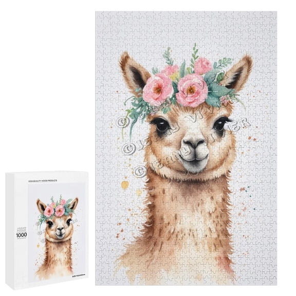 1000 Piece Jigsaw Puzzle for Adults - Wood Puzzles - Cute Llama - Great for Stress Relief and Mindfulness