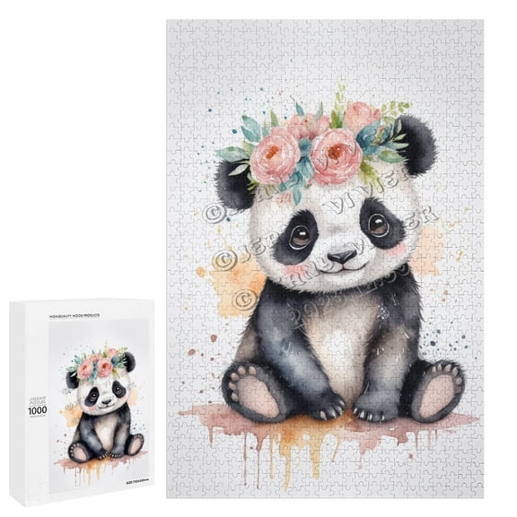 1000 Piece Jigsaw Puzzle for Adults - Wood Puzzles - Cute Panda - Fun Challenge for Puzzle Enthusiasts