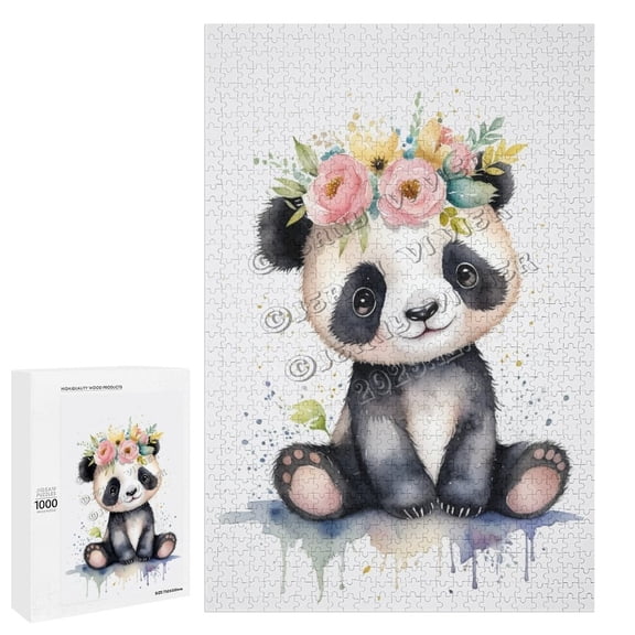 1000 Piece Jigsaw Puzzle for Adults - Wood Puzzles - Cute Panda - Great for Stress Relief and Mindfulness