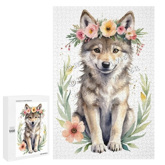 1000 Piece Jigsaw Puzzle for Adults - Wood Puzzles - Cute Wolf Theme - Ideal for Quality Time Together