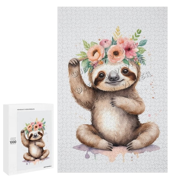 1000 Piece Jigsaw Puzzle for Adults - Wood Puzzles - Funny Sloth - Great for Stress Relief and Mindfulness