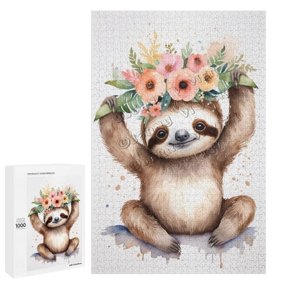 1000 Piece Jigsaw Puzzle for Adults - Wood Puzzles - Funny Sloth Image - Perfect for Cozy Nights in