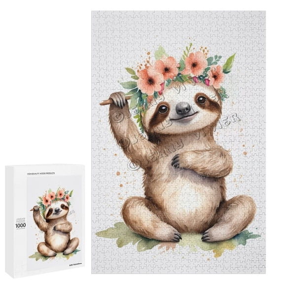 1000 Piece Jigsaw Puzzle for Adults - Wood Puzzles - Funny Sloth Theme - Perfect for Stress Relief