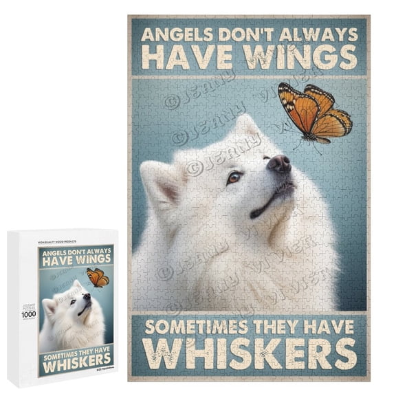 1000 Piece Jigsaw Puzzle for Adults - Wood Puzzles - Whimsical Samoyed Dogs Theme - A Joyful Puzzle Experience