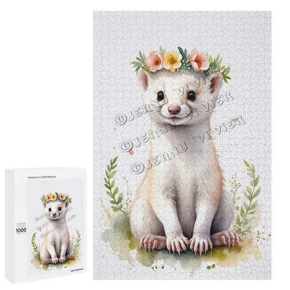 1000 Piece Jigsaw Puzzle for Adults - Wood Puzzles - White Weasel - Great for Stress Relief and Mindfulness
