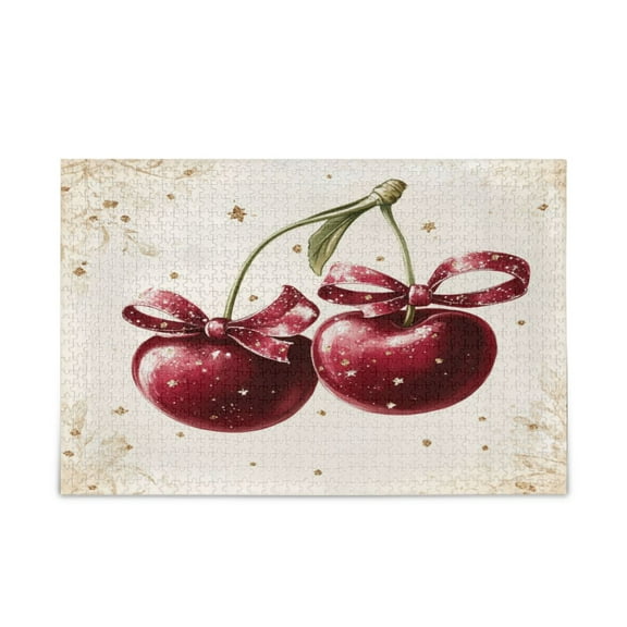 1000-Piece Jigsaw Puzzle for Brain Teasing Fun & Perfect Wall Art for Adults Ages 15+ Two Cherries with Bows