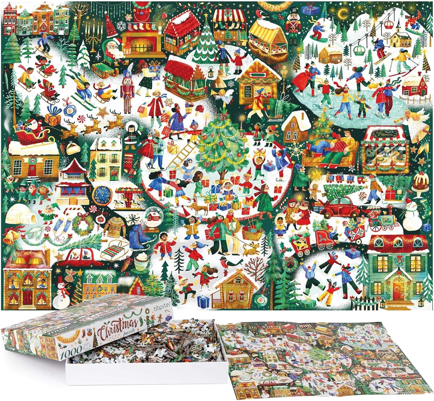 1000 Piece Jigsaw Puzzles for Adults - Christmas Illustrated Theme ...