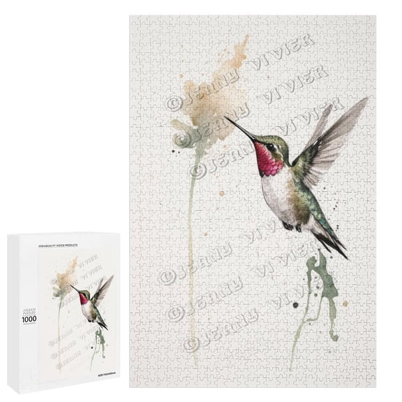 1000 Piece Jigsaw Puzzles for Adults - Wood Puzzles - Watercolor Hummingbird With Flower Puzzle for Adults | Jigsaw Puzzles 1000 Pieces | Relaxing and Fun Activity