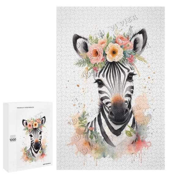 1000 Piece Jigsaw Puzzles for Adults - Wood Puzzles - Watercolor Zebra Puzzles, Challenging & Fun for All Ages, Snap Perfectly, Great for Stress Relief