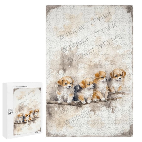 1000 Piece Jigsaw Puzzles for Adults - Wood Puzzles - Watercolor Dog On The Branch Puzzle | Recycled Cardboard Jigsaw Puzzles 1000 Pieces | Challenging Family Activity
