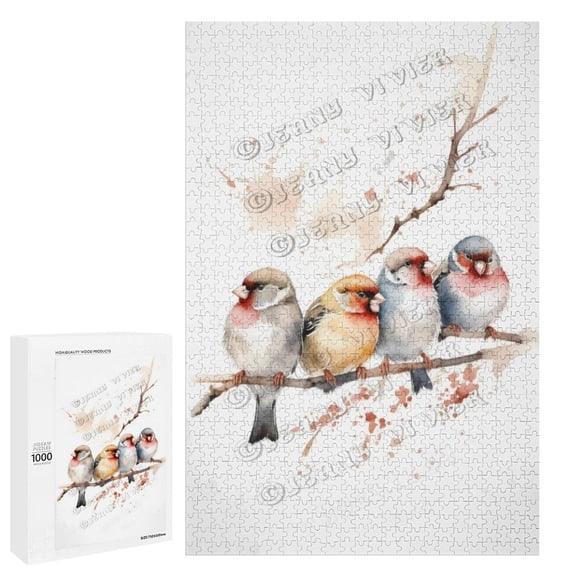 1000 Piece Jigsaw Puzzles for Adults - Wood Puzzles - Watercolor Finches One The Branch Challenging Puzzle Perfect for Game Nights - Finished Size 20" x 30"