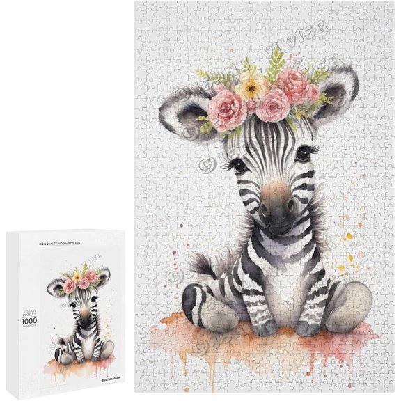1000 Piece Jigsaw Puzzles for Adults - Wood Puzzles - Watercolor Zebra Art Style - Fun Puzzle Challenge for Adults and Families | 15"x21"