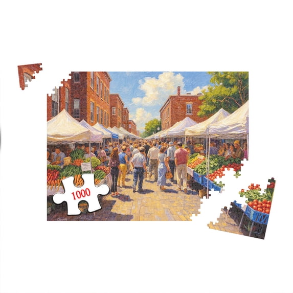 1000 Piece Jigsaw for Adults Farmer Market Scene Colorful Street Art Puzzle 29.5x19.7 Inch 1000 Pieces Challenging Puzzle Game Home Decoration Gift