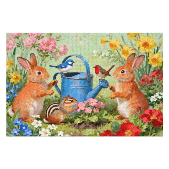 1000 Piece Kettle Bunny Puzzle for Friends  Birds and Flowers Educational Jigsaw, Funny Puzzle for Men and Women, Home Decor and Family Activity, 30x20 in